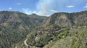 Smoke from the Pocket Fire rising above State Route 89A.