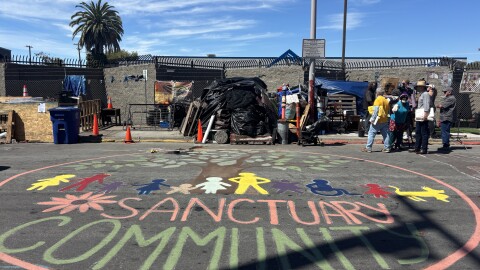 The Berkeley Homeless Union held a press conference at the 8th and Harrison encampment on Tuesday.