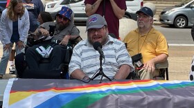Sam Mattle speaking at the flag raising for Disability Pride in 2023