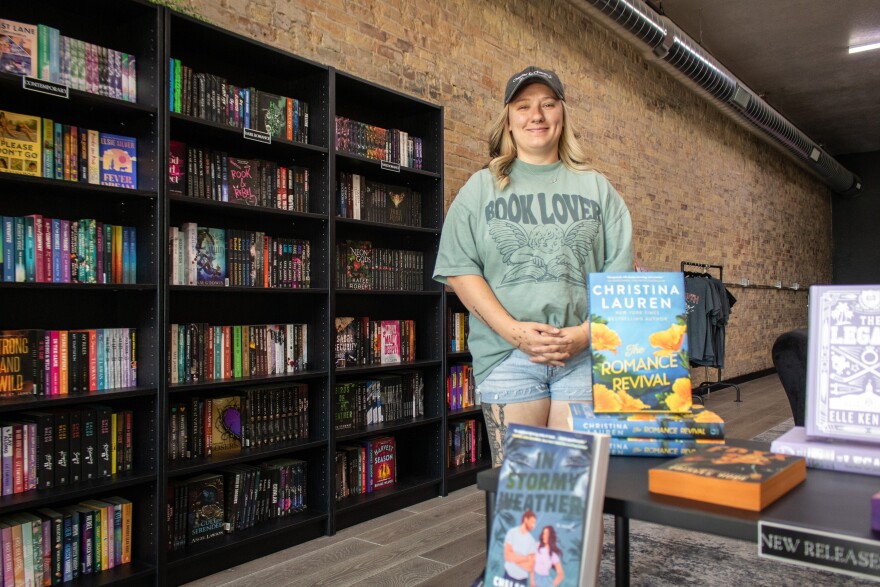 Megan Braswell, co-owner of Chapter & Charm Bookshop, inside her new Ogden store, July 17, 2026.