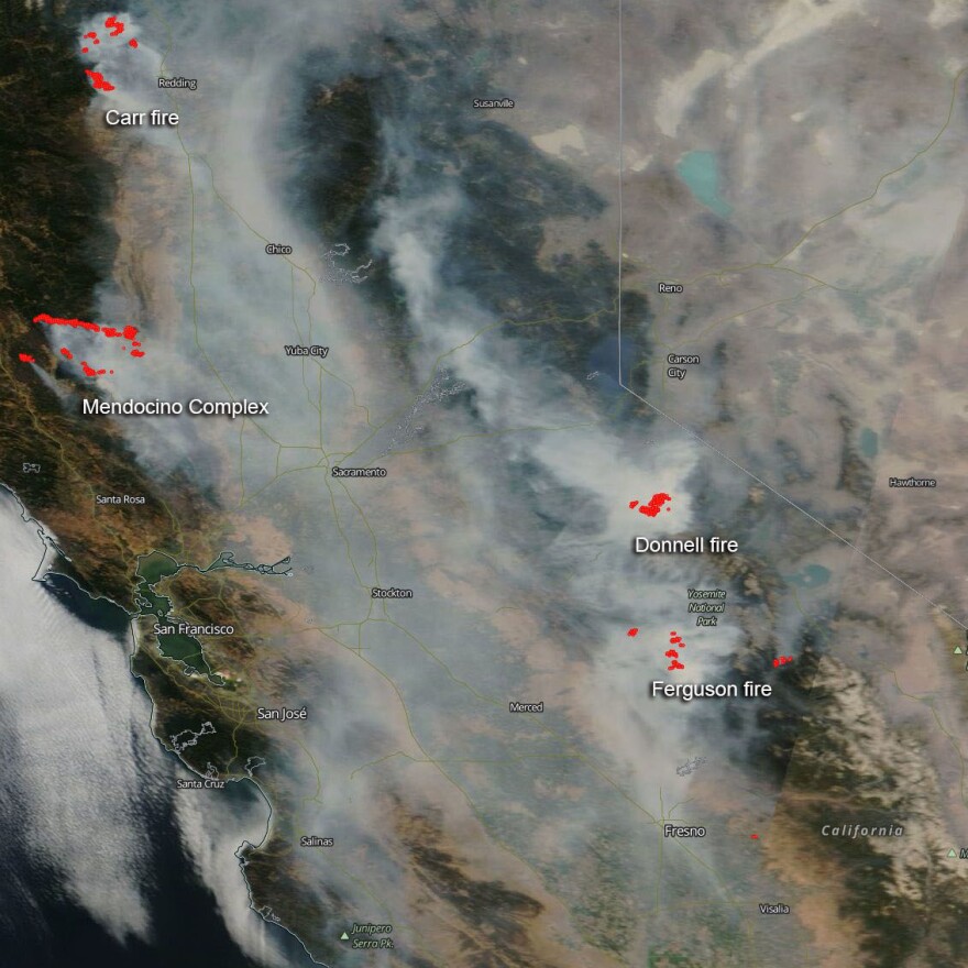 A NASA satellite image from August 7 captured the smoke blanketing central California.