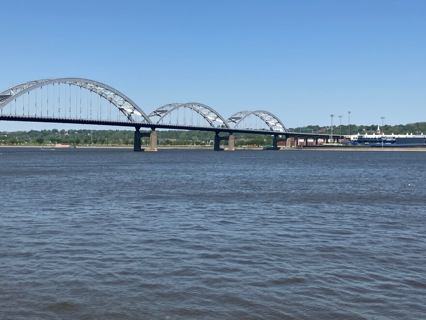 The Centennial Bridge as seen from Schwiebert Riverfront Park in downtown Rock Island, named for former Mayor Mark Schwiebert.