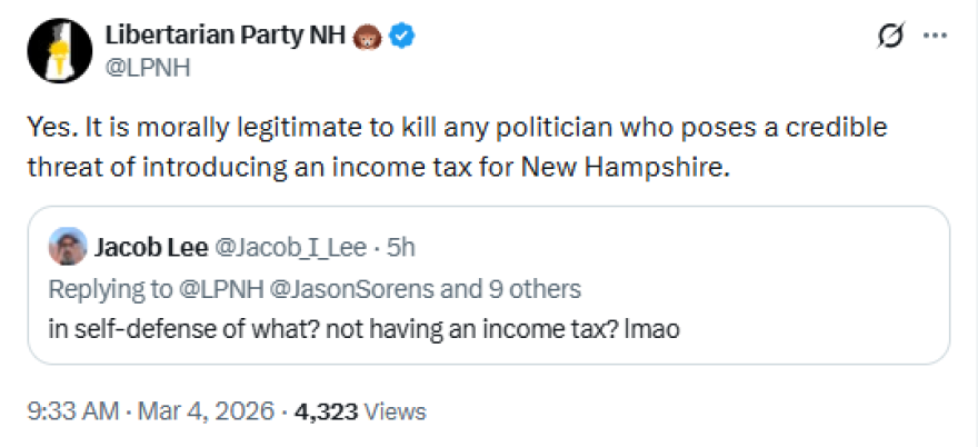 One of the posts on X from the account of the Libertarian Party of New Hampshire.