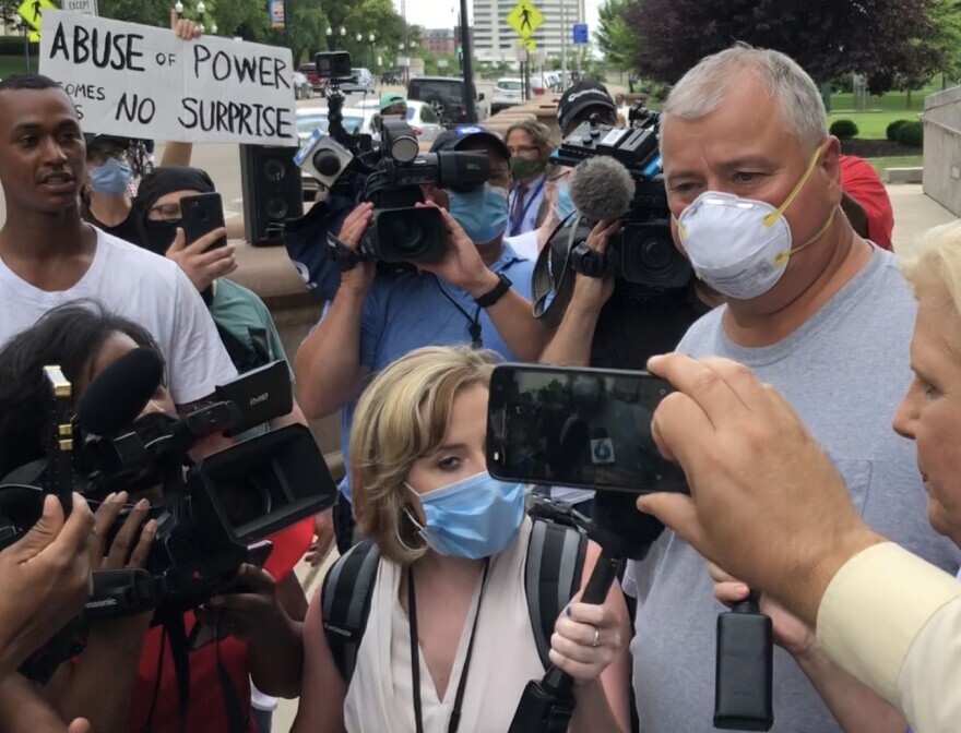 House Speaker Larry Householder (R-Glenford) walks out of the federal courthouse in Columbus, after making an initial appearance by video. He was arrested Tuesday, as were former Ohio GOP Chair Matt Borges, Householder's advisor and two lobbyists. (July 21, 2020)