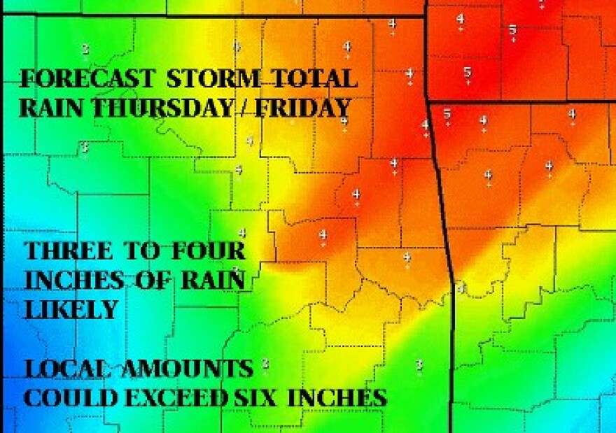 Four or more inches of rain expected in the Tulsa area.