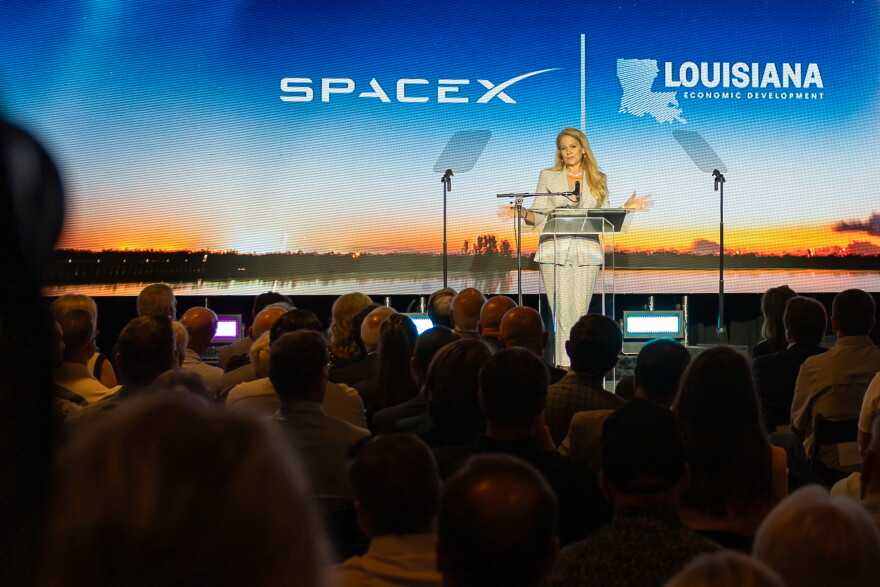 SpaceX President Gwynne Shotwell speaks at a ceremony to announce the creation of Starbase Louisiana, a massive new commercial spaceport proposed for near tiny Pecan Island. Many are concerned about the potential impacts on the fragile environment, on migratory birds who rely on this quiet area, and on the quality of life for residents. On the other hand, SpaceX is talking about a $100 billion investment and funding to help with coastal restoration.