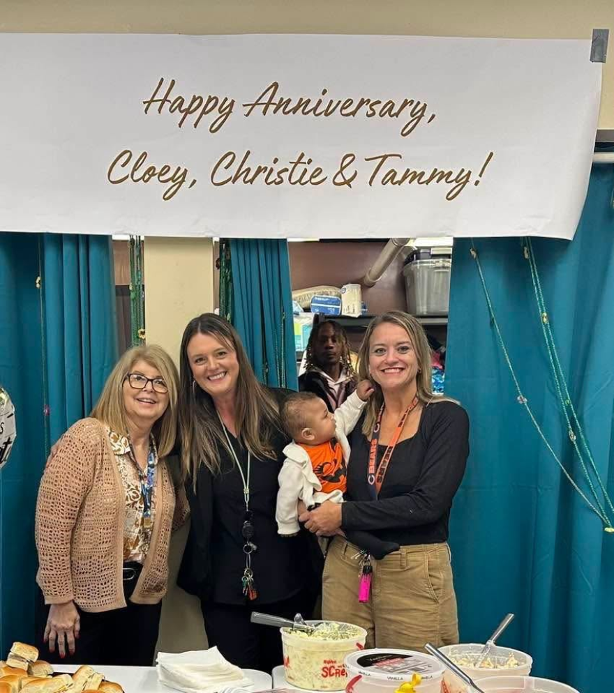 Third Place QC staff Tammy Bryant, left, Christie Adamson and Cloey Miller were surprised with a one-year anniversary party on Oct. 1, 2026.