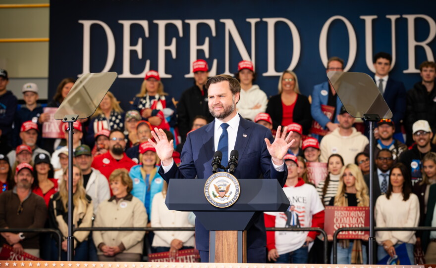 Vice President JD Vance appears at a Republican rally in Howell on October 27, 2026.