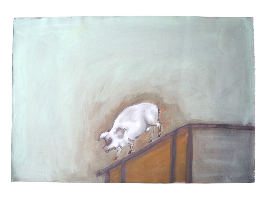 <em>From Where the Next Influenza Pandemic?</em> Mexican artist Francisco Toledo felt motivated to create this painting after he learned that pigs are a source of new and deadly strains of influenza.
