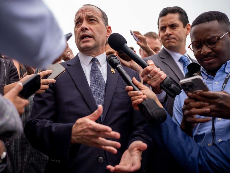 Rep. Bob Good, R-Va., spoke to reporters on Capitol Hill following a foreign aid bill vote on April 19. He said he doesn't support the motion to vacate House Speaker Johnson.