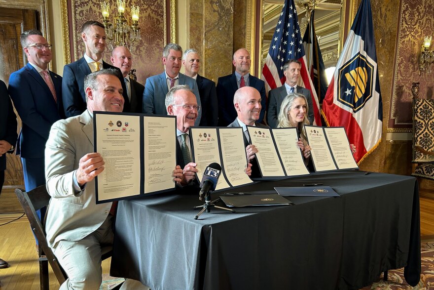 Utah Speaker of the House Mike Schultz, Senate President Stuart Adams, Gov. Spencer Cox and Utah Petroleum Association president Rikki Hrenko-Browning signed agreements on Feb. 23, 2026, to increase the supply of gasoline in the state over the next five years. State leaders say this will reduce fuel costs to pass those savings down to everyday Utahns.
