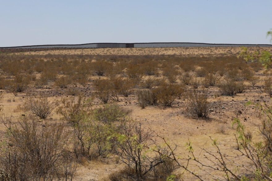 The New Mexico Office of the State Engineer on Aug. 4, 2026, announced it was threatening to revoke well drillers’ licenses for companies that provided water to the U.S. Customs and Border Protection agency for ongoing construction of the border wall in New Mexico, pictured above near Columbus in May 2025. (Patrick Lohmann/Source NM)