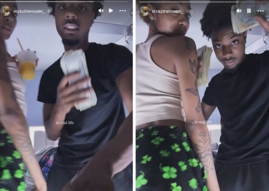 Javion Ward and Taleah Williams posted a photo in 2025 holding cash allegedl;y taken in convenience store robbiers earlier.