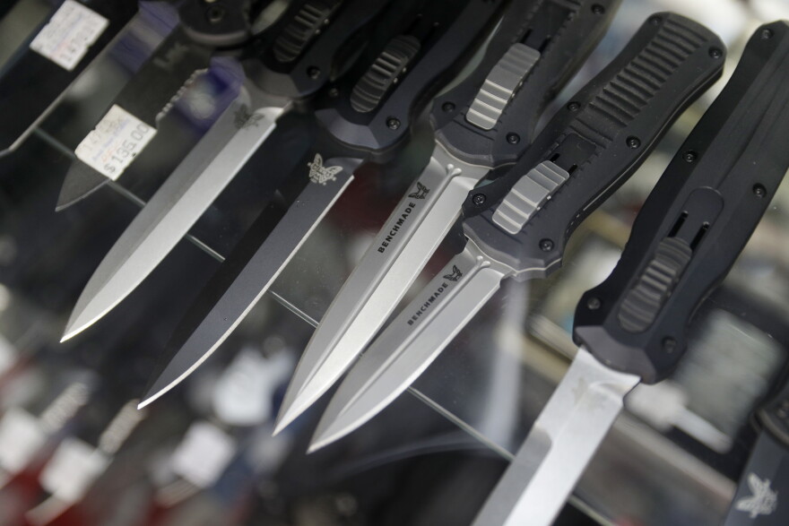 Automatic knives on display