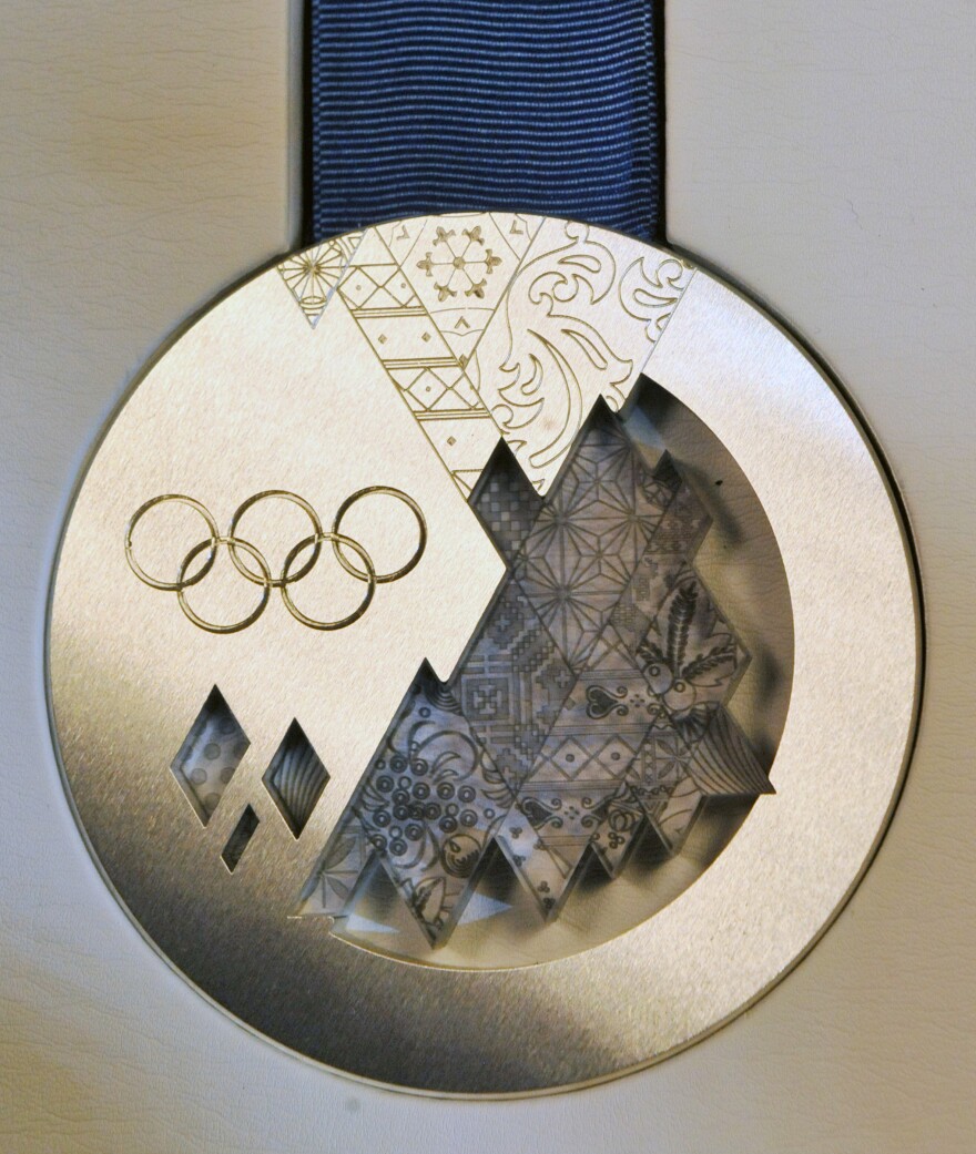 The silver medal design for the 2014 Winter Olympics in Sochi, Russia.