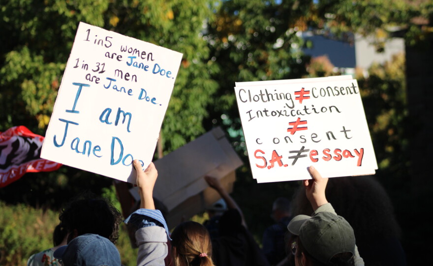 A large crowd gathered on Cornell’s campus Monday afternoon to show support for a Cornell student, known as Jane Doe, who alleges she was raped by fraternity members on campus in 2024.