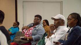 Brownsville residents listening to presentations on April 1.