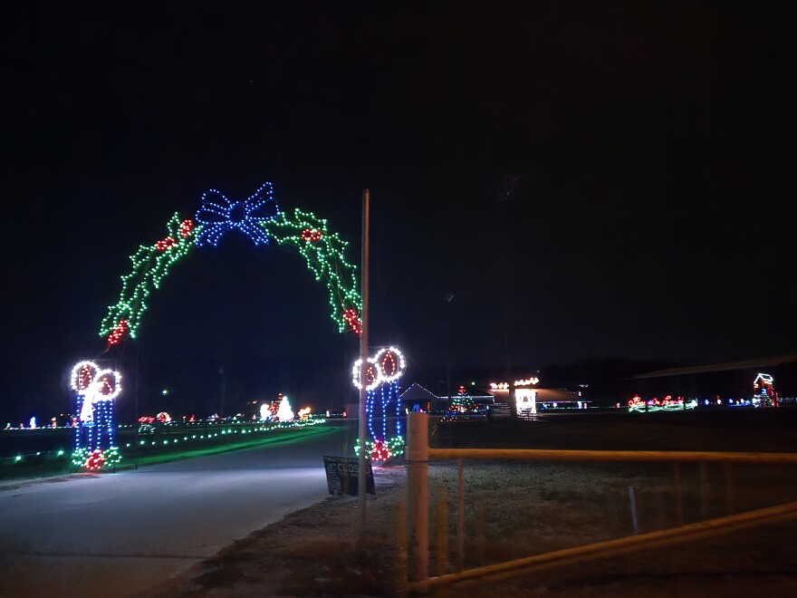 A gateway of lights at the Festival of Lights in Ozark.