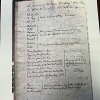 A page out of Thomas Rodney's ledger. Martin says the document is undated, but she believed Thomas created it shortly after his brother’s death in 1784. It's entitled, "An Account of the Negroes That Belonged to Caesar Rodney Esquire at the Time of His Death.” The document includes ages and family relationships of people enslaved by Rodney. Martin says the document comes from the Delaware Historical Society.