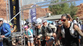 Over two hundred runners take off at the Moab 240 on October 11, 2024.