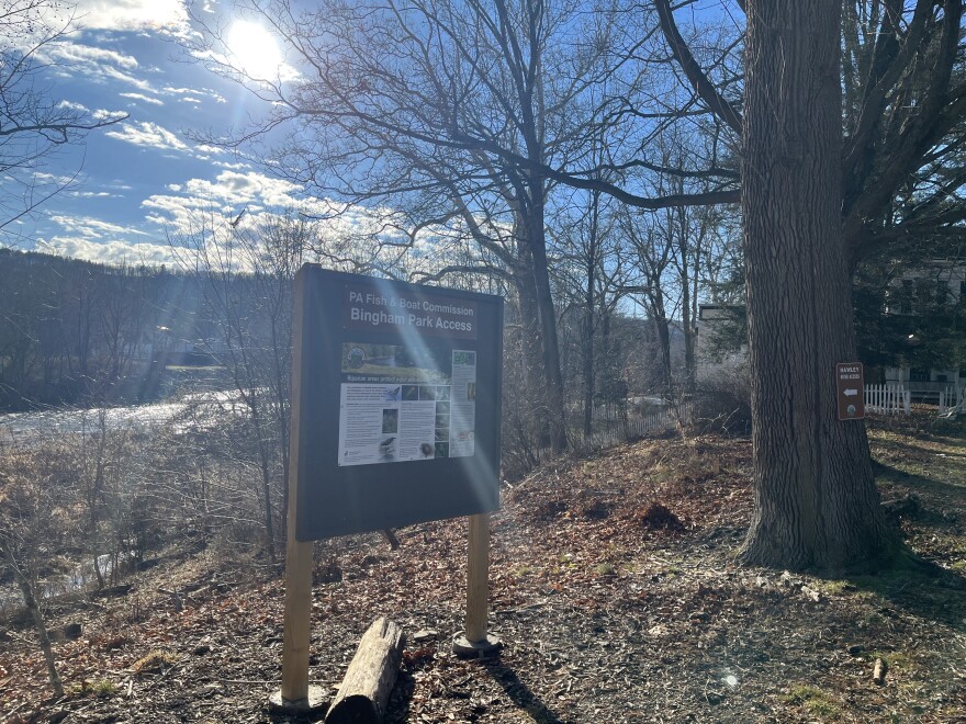 Sign along the Lackawaxen River at Bingham Park in Hawley