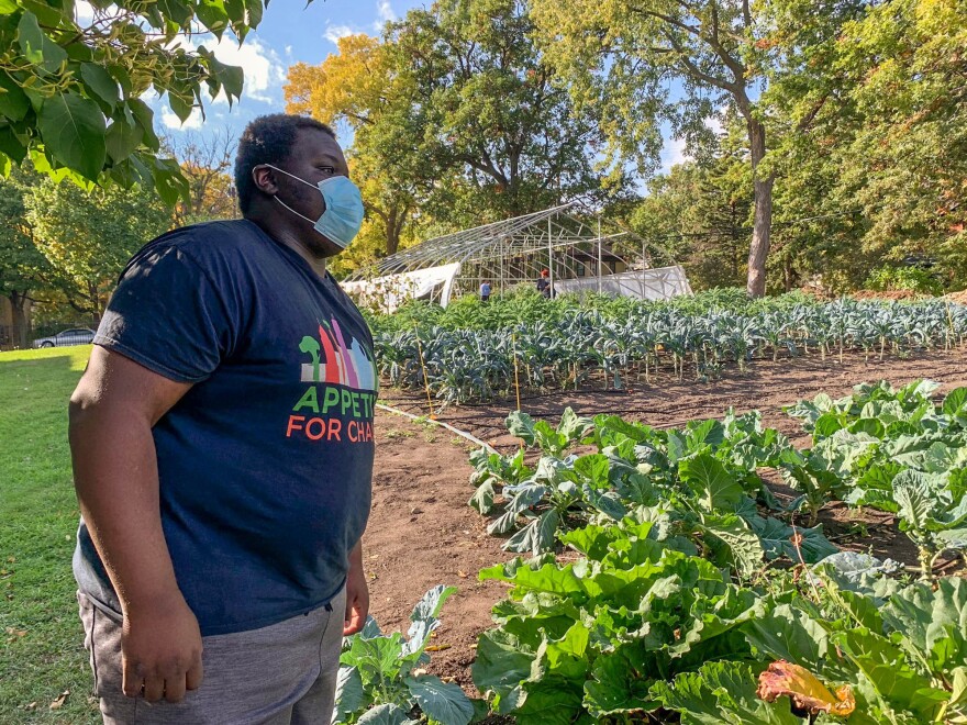 Carl Childs works after school with Appetite for Change, helping provide produce to families who can't easily access it. "It's really important and I love it, giving back to the community," he says.