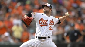Baltimore Orioles relief pitcher Danny Coulombe throws during the ninth inning of a baseball game against the Miami Marlins, Sunday, July 16, 2023, in Baltimore. (AP Photo/Terrance Williams)