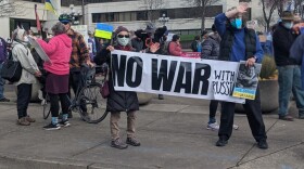 Protesters in Eugene carried signs and chanted in the days following the Russian invasion of Ukraine. This week, the Eugene City Council voted unanimously to direct $10,000 to assist the beleaguered nation.