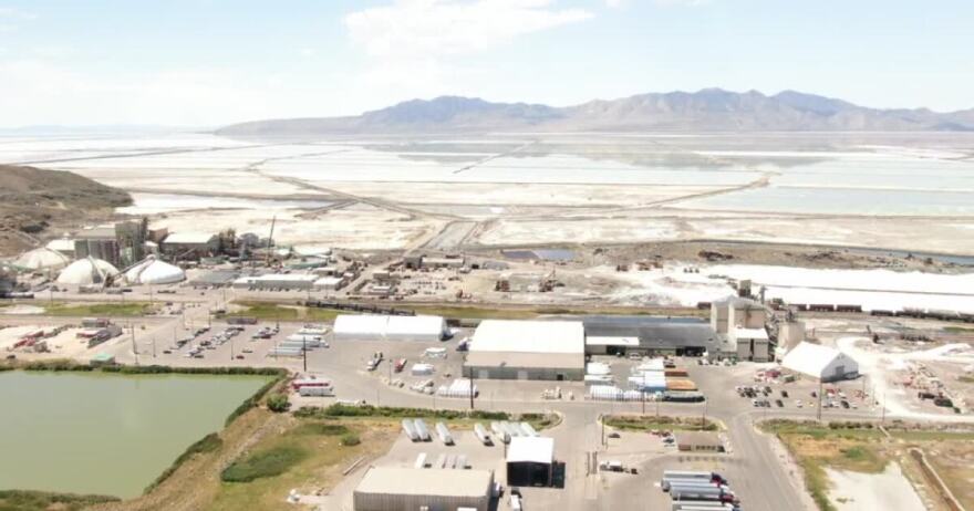 An aerial image shows the Compass Mineral's facilities. 
