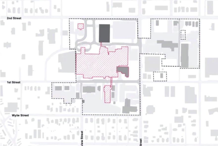 The current IU Health Bloomington Hospital sits on a 24-acre site that includes the main hospital, power plant buildings, parking garage and Kohr Administration Building.