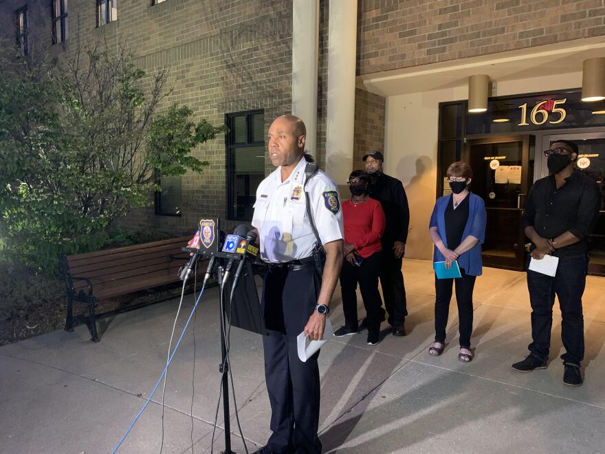 Albany Police Chief Eric Hawkins speaks to reporters Friday