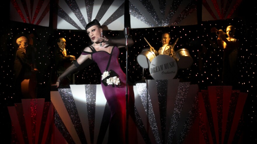 Drag artist Joey Arias performs with the Dream Orchestra — all puppets, all of them handed down to Twist by his grandfather — in <em>Arias With a Twist.</em>