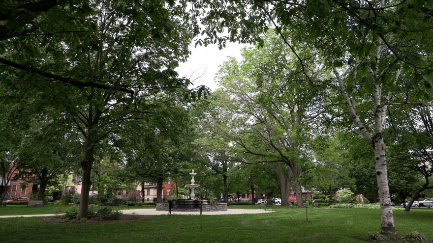 Way's Garden features sidewalks, a water fountain, benches and highlights of the area's history.