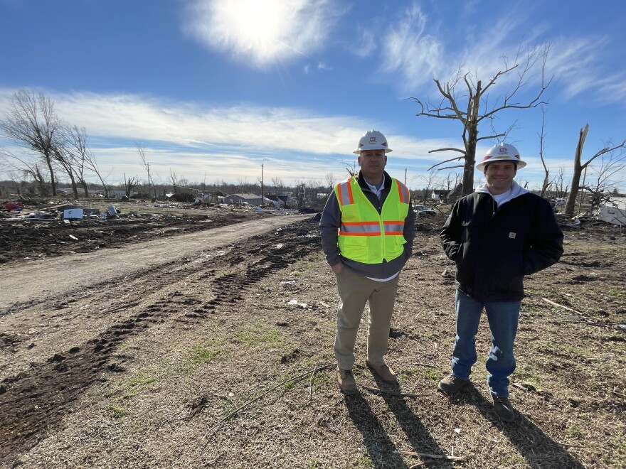 Mark Caldwell (left) and George Minges (right) with the U.S. Army Corps of Engineers in Mayfield.