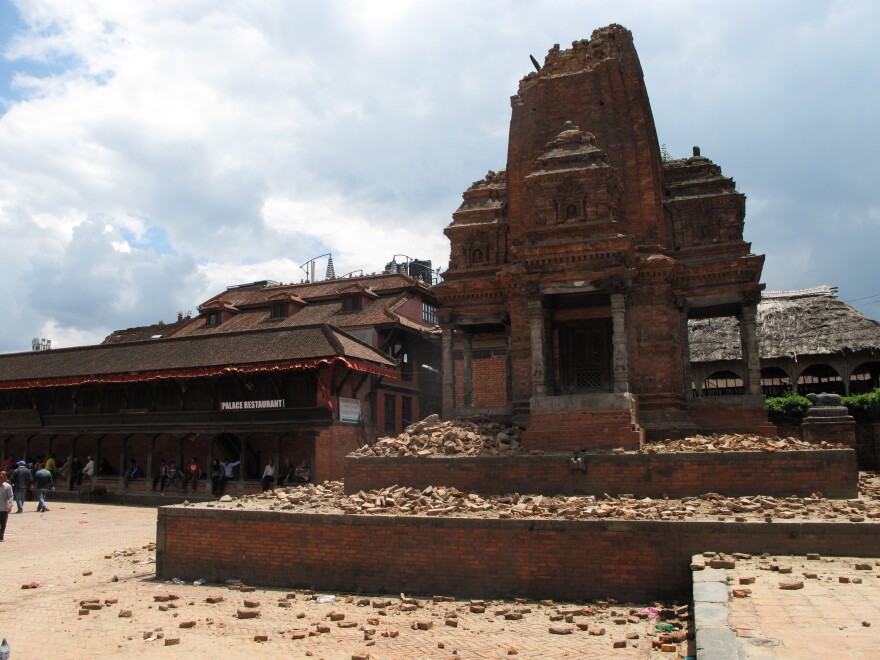 A post-earthquake scene in Bhaktapur, the ancient town outside Kathmandu that's a tourist attraction.