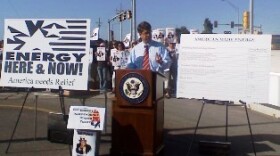 Congressman Lee Terry speaks at an energy rally Tuesday in Omaha.