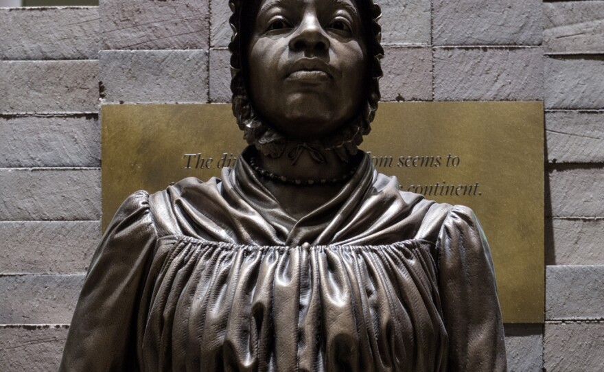 A statue of Elizabeth Freeman on display in the National Museum of African American History and Culture's Slavery and Freedom exhibition.