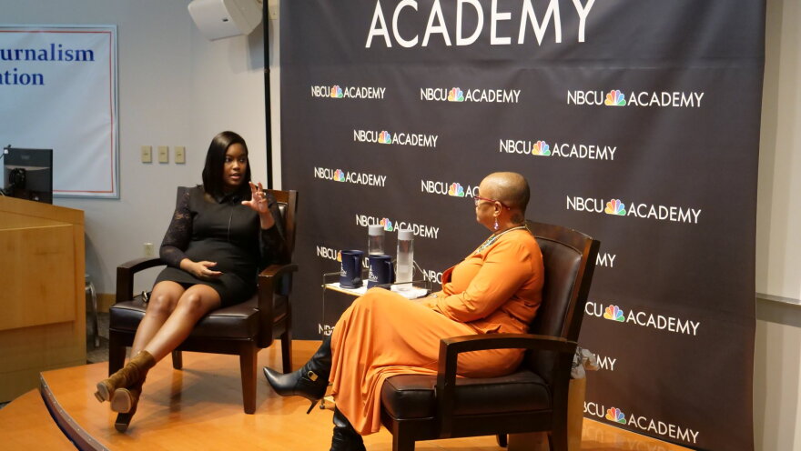 Rashida Jones and WEAA host Cara Williams at Morgan State University on Nov. 18, 2021