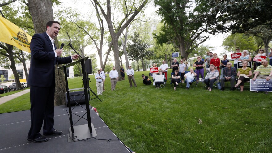 Mississippi state Sen. Chris McDaniel speaks to supporters in Jackson on Thursday. He is challenging Republican Sen. Thad Cochran in Cochran's bid for a seventh term.