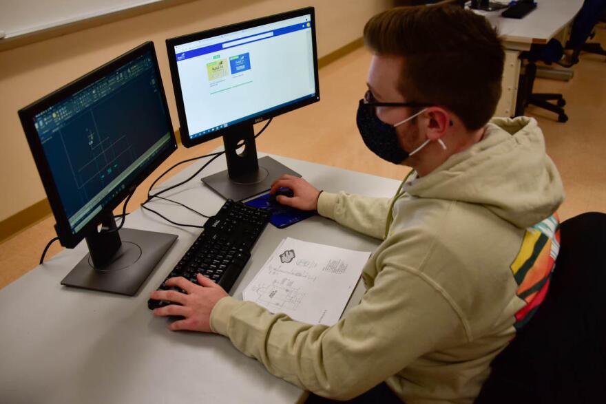 A high school student in Elkhart takes a career and technical education class in computer-aided design.