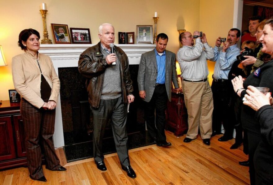 Presidential hopeful Senator John McCain campaigns at a house party at the home of Jayne and Shawn Millerick in Bow on St. Patrick's Day, Saturday, March 17, 2007.