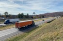 Trucks drive on Interstate 81 at the Hollins exit near Roanoke.