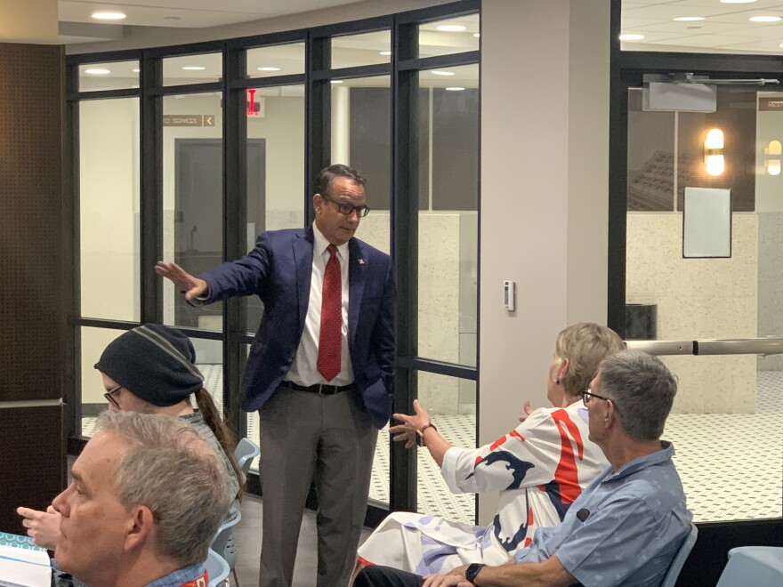 Tulsa County Commission Chairman Stan Sallee speaks to audience members before a county commissioners meeting Friday, July 19, 2024, in the county commissioners' chambers.
