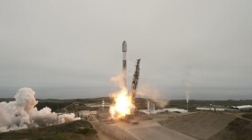A SpaceX Falcon 9 rocket lifts off from Vandenberg Space Force Base Monday morning.