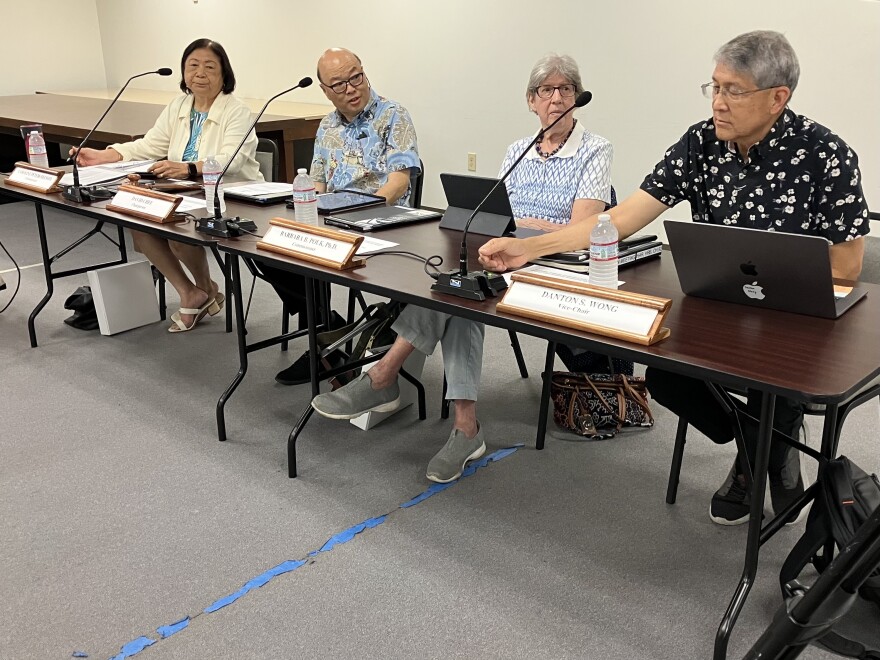 Hawaii Campaign Spending Commission members, from left, Caroline Peters Belsom, David Chee, Barbara Polk and Danton Wong, meeting Honolulu on July 8, 2026.