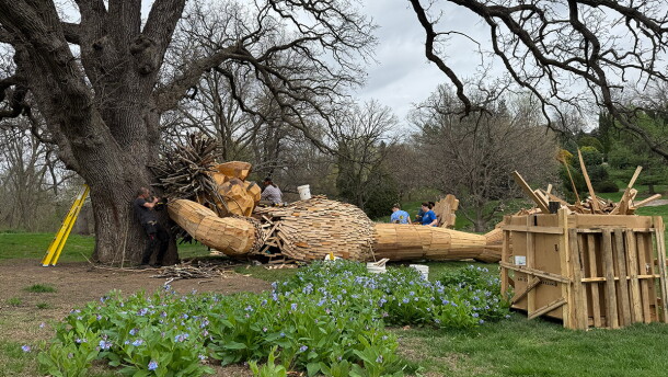 Marvin the troll rests under a tree at the Bickelhaupt Arboretum in Clinton.