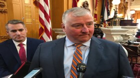 Speaker Larry Householder (R-Glenford) talks to reporters after today's voting session.
