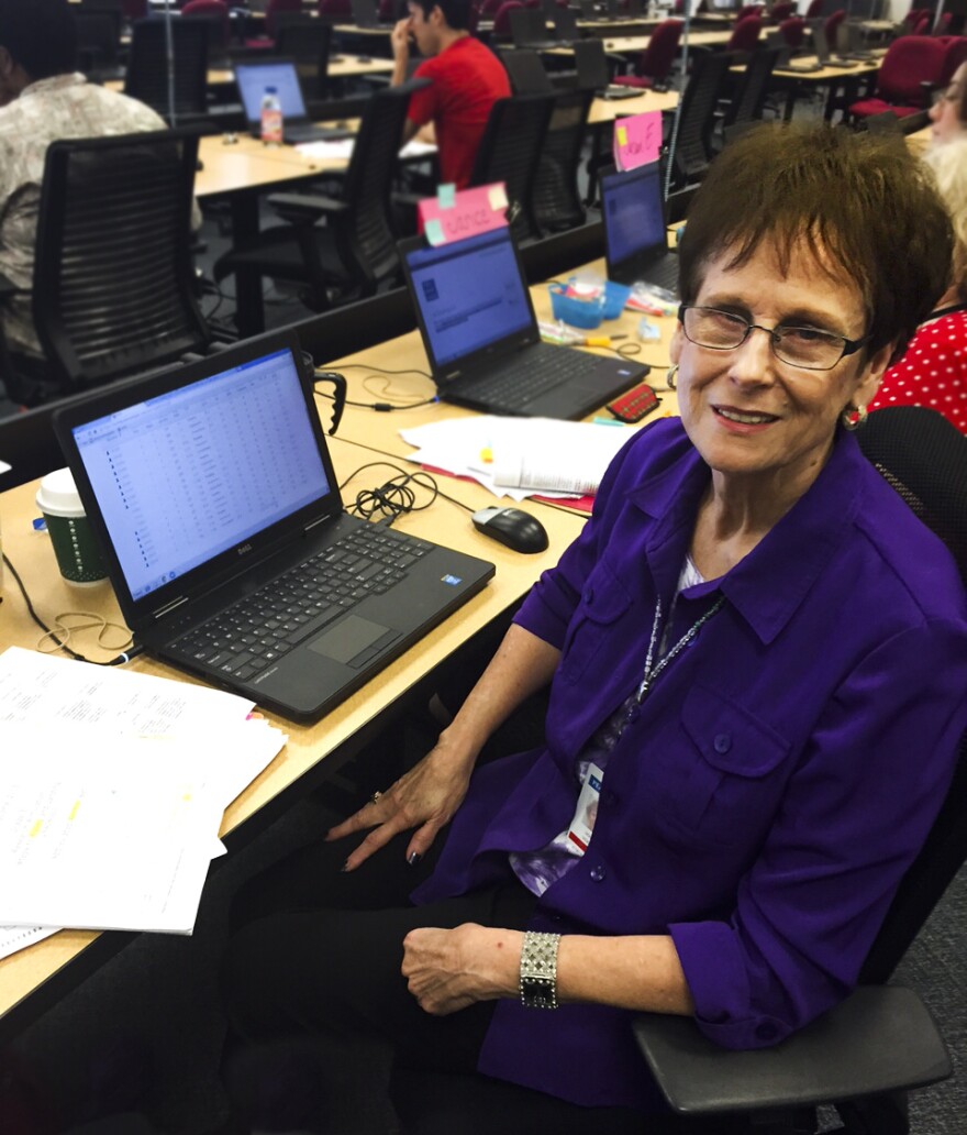 Donna Vickers is one of the Pearson employees scoring PARCC tests.