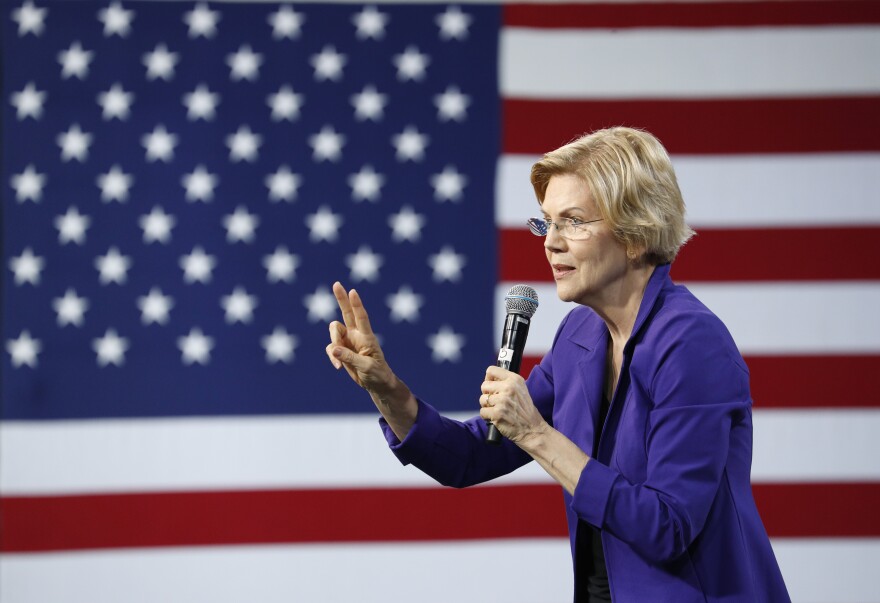 Democratic presidential candidate Sen. Elizabeth Warren, D-Mass., speaks at a Service Employees International Union forum on labor issues, Saturday, April 27, 2019, in Las Vegas.