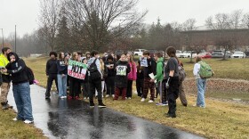 Students from Dublin Scioto High School protesting recent ICE activity in front of the school.